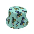 Kids mint green bucket hat with colorful cartoon tractor and bulldozer patterns - 54cm / Cyan