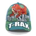 Kids blue and green dinosaur baseball cap with orange T-Rex print and bold lettering - Adjustable / Blue Tyrannosaurus