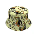 Detail of yellow cotton sun hat with cartoon excavators and work zone prints - Kids 54cm / Yellow