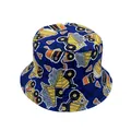 Close-up detail of cartoon construction vehicle patterns on a navy blue kids bucket hat - Kids 54cm / Navy Blue