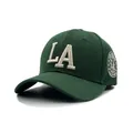 Dunkelgrüne Baumwoll-Baseballkappe mit weißer LA-Stickerei und Los Angeles Seitenaufnäher - Erwachsenenkopfumfang 56-60CM / Dunkelgrün