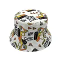 Detailed close-up of cartoon excavator print and WORK ZONE text on kids bucket hat - Kids 54cm / White