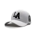 Weiße Baseballkappe mit schwarzer LA-Stickerei und seitlichem Los Angeles-Aufnäher - Erwachsenenkopfumfang 56-60CM / Weiß