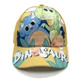 Yellow kids baseball cap featuring cute dinosaur cartoon prints and DINOSAUR text - Adjustable / Two Dinosaurs Yellow