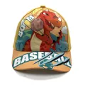 Yellow kids baseball cap with cartoon red dinosaur and baseball theme print design - Adjustable / Baseball Dinosaur Yellow