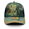 Kids baseball cap with green cartoon dinosaur and Little Monster print in black and green - Adjustable / Fishing Dinosaur Black