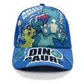 Blue kids baseball cap featuring cartoon dinosaur prints and Smile Dinosaur text - Adjustable / Smile Dinosaur Light Blue