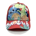 Red kids baseball cap with cartoon dinosaur print and dinosaur text on the brim - Adjustable / Two Dinosaurs Red