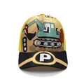 Kids baseball cap in yellow and black featuring a cartoon excavator and a white P logo - Adjustable / Yellow Excavator