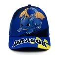 Blue kids baseball cap featuring a cartoon dragon print and white Dragon text on brim - Adjustable / Dragon Royal Blue