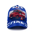 Kids bright blue baseball cap featuring a cartoon red fire truck and SAFE FIRE text - Adjustable / Blue Fire Truck