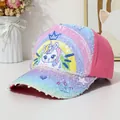 Close-up of colorful sequins with unicorn and rainbow patterns on a pink baseball cap - One Size / Unicorn Style 1 Rose Red