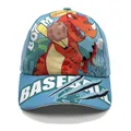 Kids light blue dinosaur baseball cap with cartoon print and boom graphic design - Adjustable / Baseball Dinosaur Blue