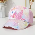 Pink sequin baseball cap for girls featuring a cute unicorn pattern and glitter brim - One Size / Unicorn Style 2