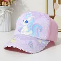 Detail of sequined mermaid baseball cap with unicorn print and sparkling purple brim - One Size / Unicorn Style 3