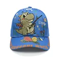 Blue kids baseball cap with cartoon dinosaur fishing print and Little Monster text - Adjustable / Fishing Dinosaur Blue