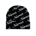 Unisex Nerest jacquard gebreide muts in zwart en wit met moderne streetwear stijl - Eén maat / Zwart