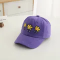 Kids purple baseball cap with yellow flower embroidery for outdoor sun protection - 52-54CM Head Circumference / Purple