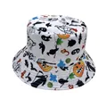 Détail du chapeau bob d'Halloween avec motifs citrouille, chauve-souris et fantôme - 56-58cm / Blanc Citrouille Fantôme Impression Totale (Style 5)