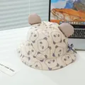 Dettaglio cappello neonato con stampa panda, orecchie 3D e fiocco in cotone morbido - 48cm / Beige Con Orecchie Grigie