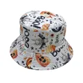 Détails d'un chapeau cloche d'Halloween avec motifs citrouille, fantôme et chauve-souris - 56-58cm / Blanc Cartoon Boo Imprimé (Style 6)