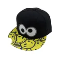 Cappellino snapback hip-hop nero con ricamo occhi stile cartoon e visiera gialla con intaglio - Adulto 56-60cm / Nero Occhio