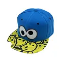 Cappello hip hop per bambini in tela blu con ricamo occhi e visiera gialla smiley - Bambini 50-54cm / Occhio Blu