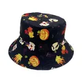 Détail du chapeau bob d'Halloween avec motifs citrouille, crâne et feuilles d'automne - 56-58cm / Noir Monstre Mix Imprimé (Style 8)