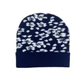 Détail du bonnet en tricot bleu marine avec motif floral jacquard et revers côtelé - Taille unique / Bleu Marine Floral