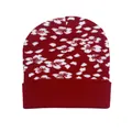 Bonnet en tricot rouge foncé avec motif jacquard floral blanc et revers épais - Taille unique / Fleur de Prunier Rouge