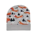 Détail du bonnet d'hiver avec motifs de renard orange et de forêt sur tissu gris chiné - Taille unique / Style Renard 1