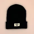 Black knitted winter beanie for toddlers with MAMA'S MINI patch on the folded brim - 1-3 Years / Black