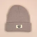 Knitted kids beanie featuring MAMA'S MINI patch in dusty pink with ribbed cuff design - 1-3 Years / Off White