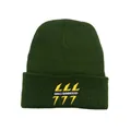 Dark green knitted beanie with lightning swag embroidery in a street style winter design - One Size / Green