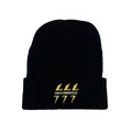 Black winter knit beanie with yellow lightning and SWAG SHININGGOD embroidery - One Size / Black