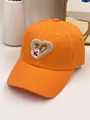 Casquette orange en coton pour enfant avec broderie de chien et cœur mignon - Tour de Tête 51-54CM / Orange Vif (Cœur de Chien)