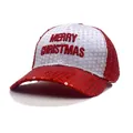 Cappellino natalizio con paillettes rosse e ricamo Merry Christmas su pannello bianco - Regolabile / Rosso