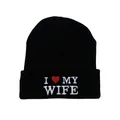 Winter black knit beanie featuring white I Love My Wife embroidery and a red heart - I Love My Wife (WIFE Black)