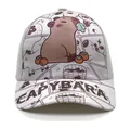 Close-up of comic-style Capybara print on light gray kids baseball cap brim - 50-54CM Circumference / Style 3 Beige