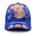 Detailed close-up of blue kids capybara baseball cap with Keep Happy printed graphic - 50-54CM Circumference / Style 2 Blue