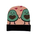 Berretto in maglia rosa e nero con simpatico jacquard avocado e motivo a cuore rosso - Taglia unica / Avocado