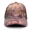 Detail of Capybara cartoon print on kids baseball cap with brown and pink stitching - 50-54CM Circumference / Style 2 Brown