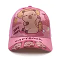 Detailed front view of pink Capybara kids baseball cap with Keep Happy cartoon print - 50-54CM Circumference / Style 2 Pink