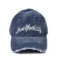 Navy blue washed denim New York City baseball cap with vintage distressed embroidery - Adjustable / Navy Blue