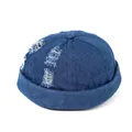 Berretto miki in denim blu scuro con dettagli strappati e design senza tesa - Regolabile / Blu