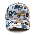 White canvas kids baseball cap with cartoon construction vehicle patterns and curved brim - 51-54CM Head Circumference / Construction Vehicle