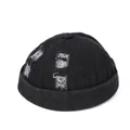Berretto docker in denim nero con dettagli strappati e stile marinaio retrò senza tesa - Regolabile / Nero
