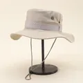 Outdoor wide brim khaki sun hat with breathable vents and adjustable chin strap - Adjustable / Off White
