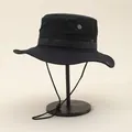 Outdoor wide brim sun hat for hiking and fishing with windproof drawstring and vents - Adjustable / Black