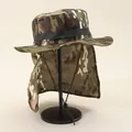 Outdoor camouflage sun hat with neck flap and chin strap for UV protection and hiking - One Size / Army Green Camo